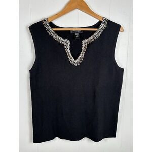 Cable and Gauge Woman's 1X Black Sleeveless Beaded Embellished V Neck Tank Top